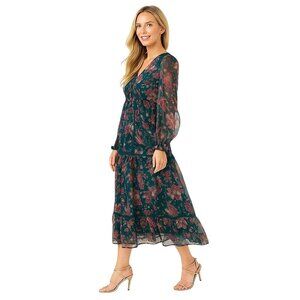 Bohemian Small Paisley Long Sleeve Dark Green Band Of The Free Floral Print Maxi